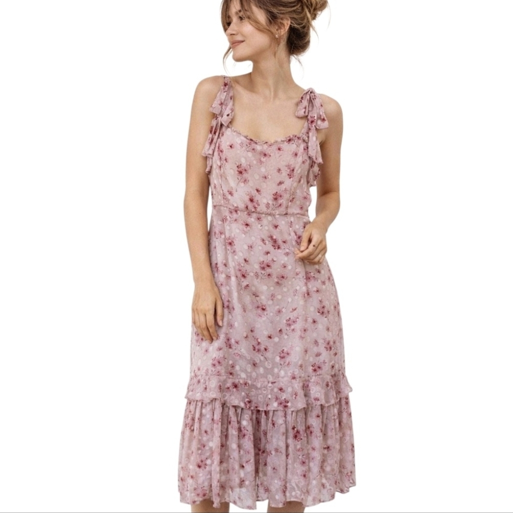 Lulu's Terrace Views Floral Print Tiered Midi Dress Romantic Cottagecore XL